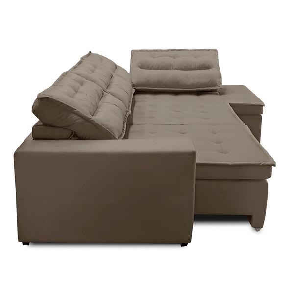 Sofá De Canto Retrátil E Reclinável Com Molas 3,00x2,00 Virginia Suede Cappuccino Adonai Estofados - Imagem 4