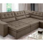 Sofá De Canto Retrátil E Reclinável Com Molas 3,00x2,00 Virginia Suede Cappuccino Adonai Estofados