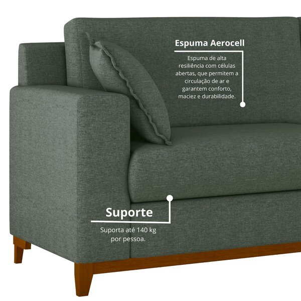 Sofá Living Vintage 3 Lugares 200cm Em Linho Slim Eucalipto - Imagem 5