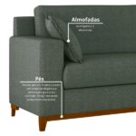 Sofá Living Vintage 3 Lugares 200cm Em Linho Slim Eucalipto - Imagem 6