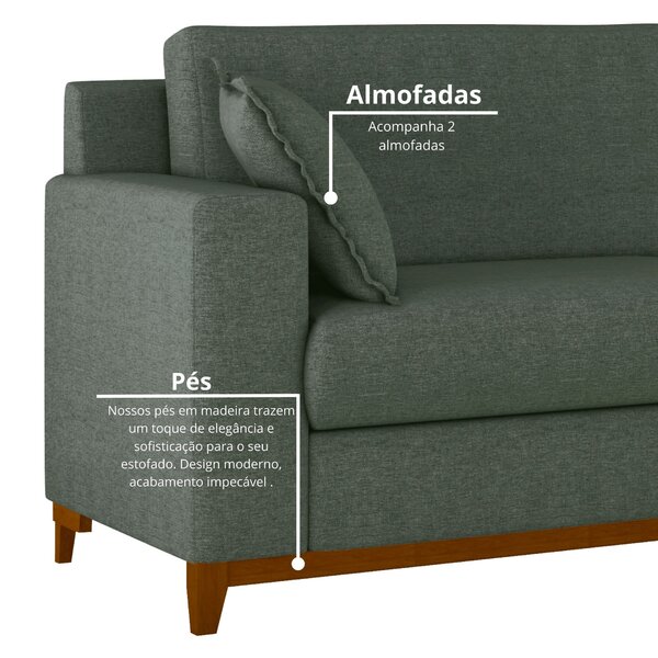 Sofá Living Vintage 3 Lugares 200cm Em Linho Slim Eucalipto - Imagem 6