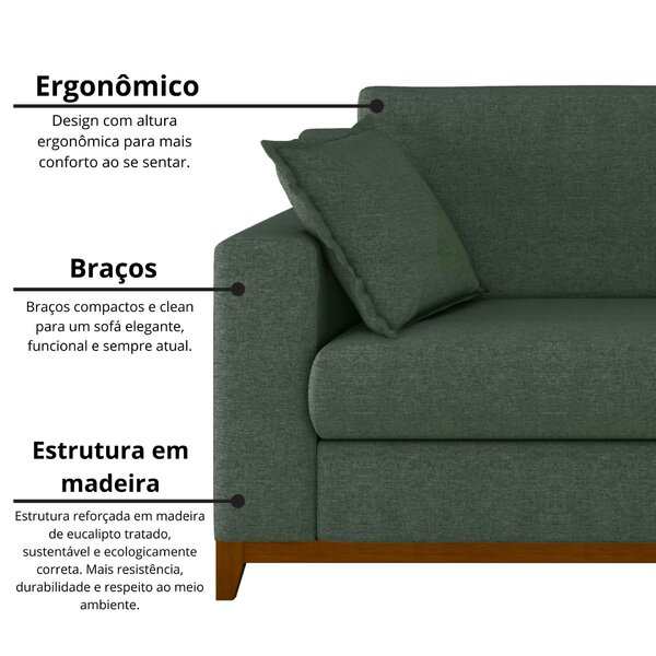 Sofá Living Vintage 3 Lugares 200cm Em Linho Slim Eucalipto - Imagem 7