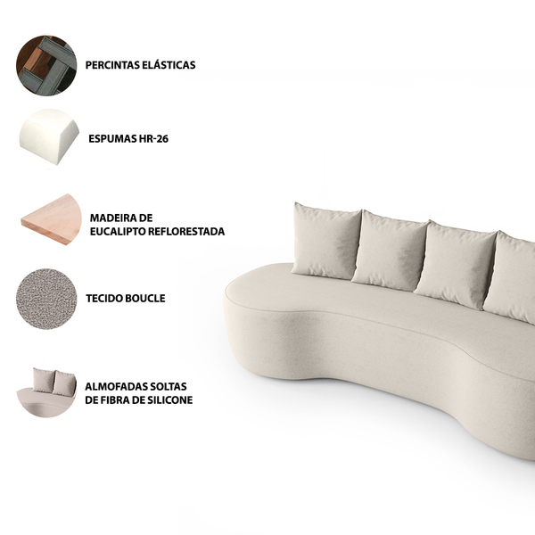 Sofá Orgânico Curvo 2,10m 3 Lugares Com Almofadas Ibiza Bexs - Imagem 3
