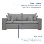 Sofá Retrátil 200cm Barcelona Linho/cinza - Imagem 3
