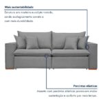 Sofá Retrátil 200cm Barcelona Linho/cinza - Imagem 4