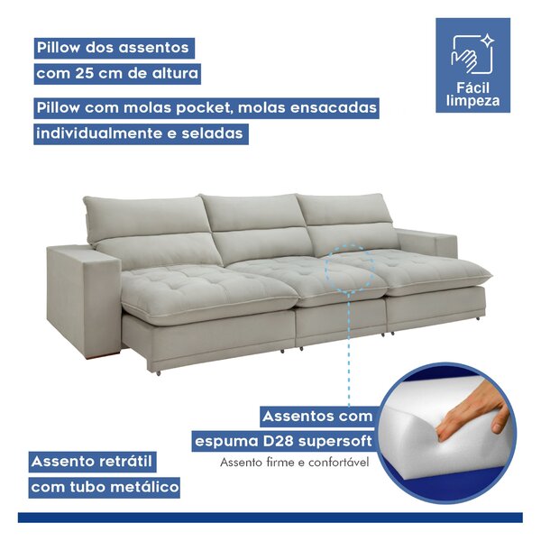 Sofá Retrátil E Reclinável 320cm Martinho Boucle Gelo - Imagem 3