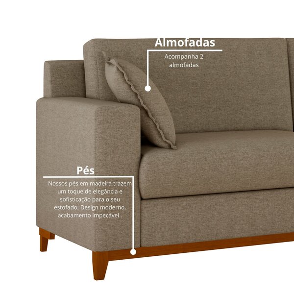 Sofá Slim Living Vintage 3 Lugares 220cm Em Linho Arte Cúbica Estofados Caramelo - Imagem 3