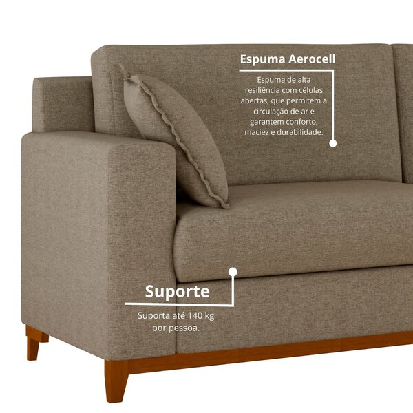 Sofá Slim Living Vintage 3 Lugares 220cm Em Linho Arte Cúbica Estofados Caramelo - Imagem 4